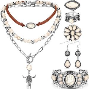 Ecally Bohemian Western Turquoise Jewelry Set